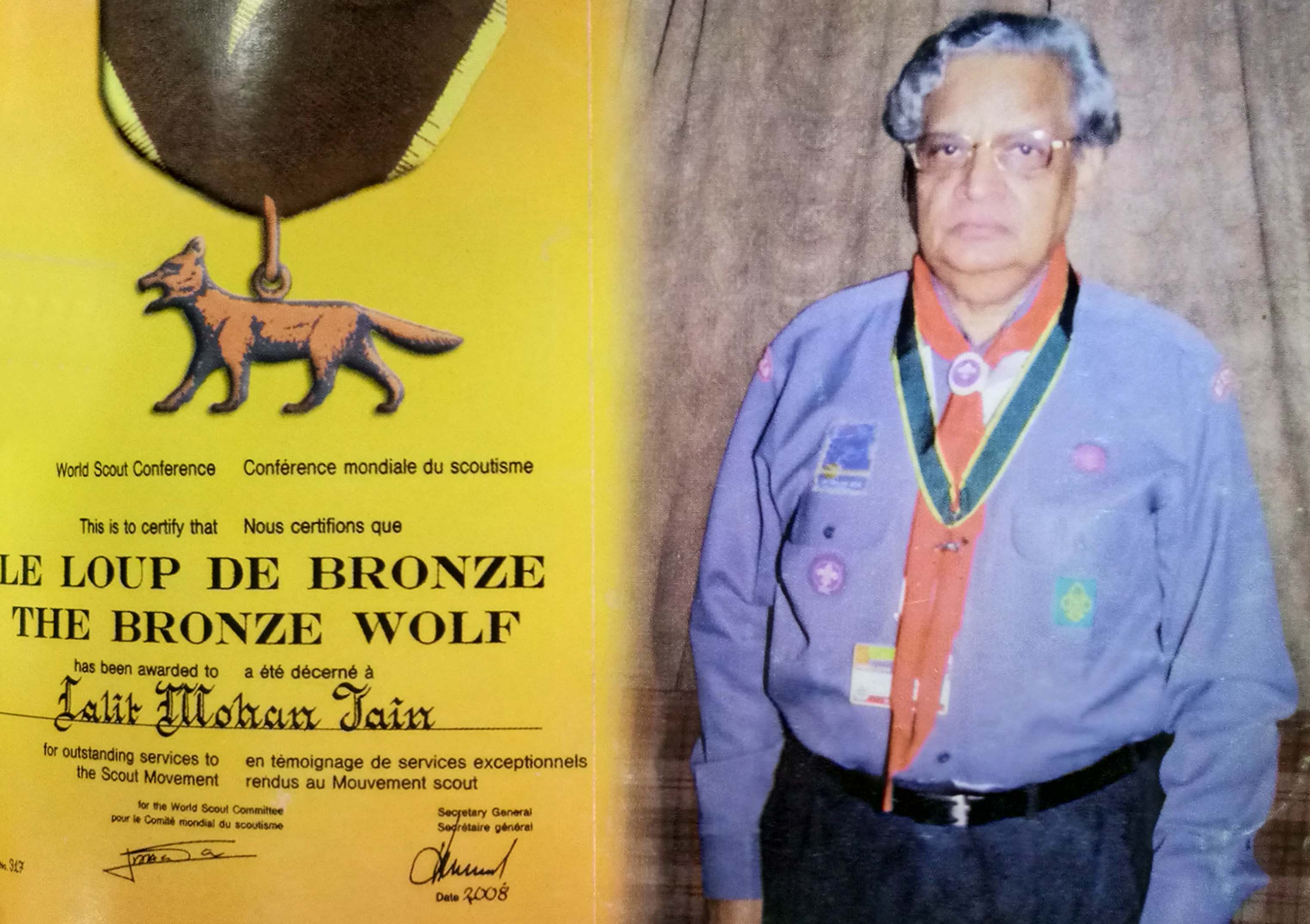 Bronze Wolf Medal Award by World Organization of Scout Movement to Mr. L. M. Jain, National Commissioners of the Bharat Scouts and Guides